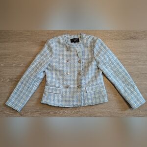 Ann Taylor Factory Women's Light Blue & White Tweed Jacket Size Small Petite NWT